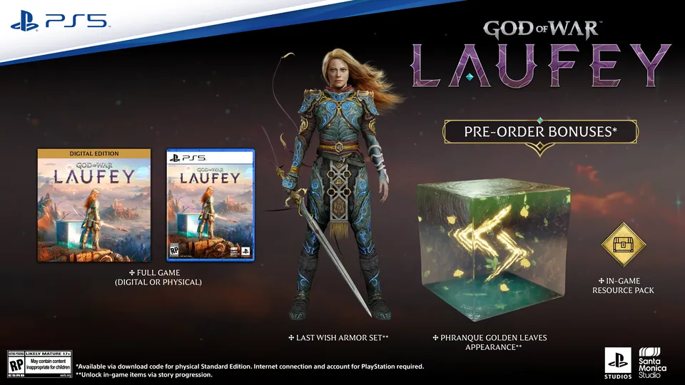 God of War Laufey Standard Edition and pre-order bonuses: the Last Wish armor set and a golden Phranque appearance