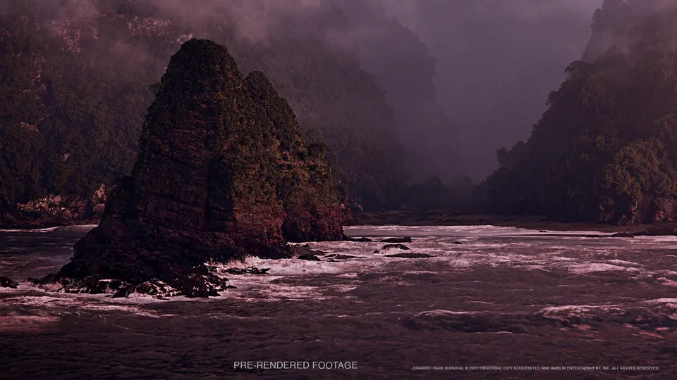 The rocky coast of Isla Nublar in Jurassic Park: Survival