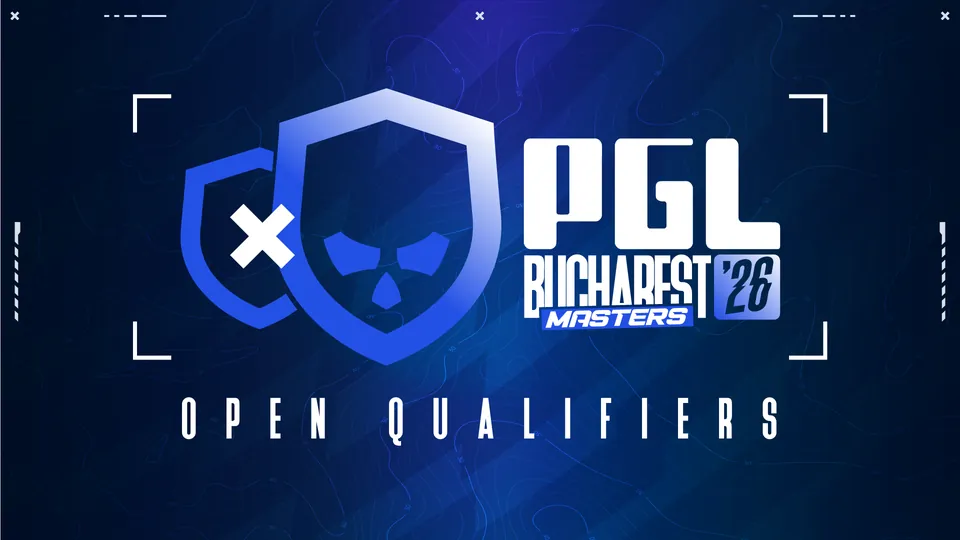 The PGL Bucharest Masters 2026 logo above the words Open Qualifiers on a dark blue background