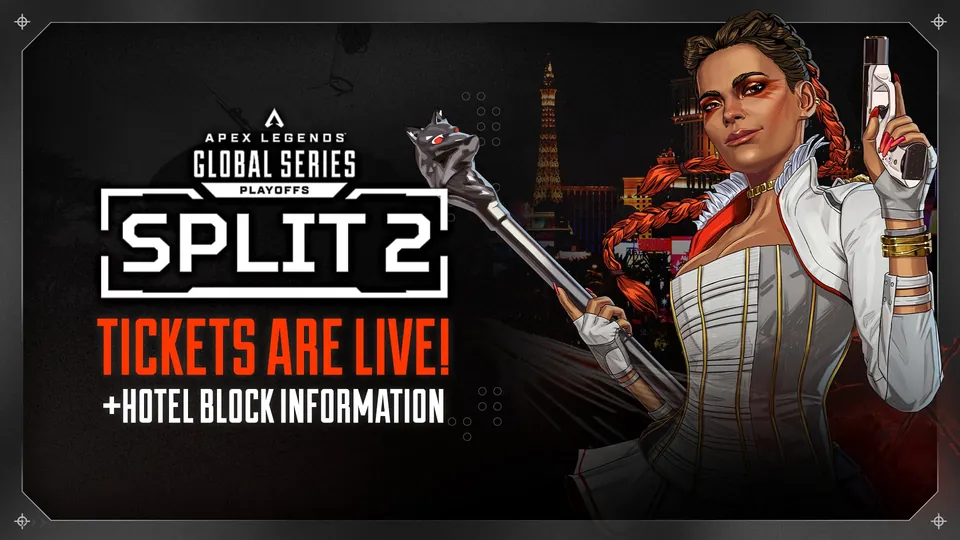 Apex Legends Global Series Split 2 Playoffs ticket art, with Loba in front of the Las Vegas skyline