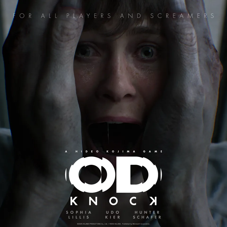 The OD - KNOCK poster showing a screaming face covered by hands above the names Sophia Lillis, Udo Kier and Hunter Schafer