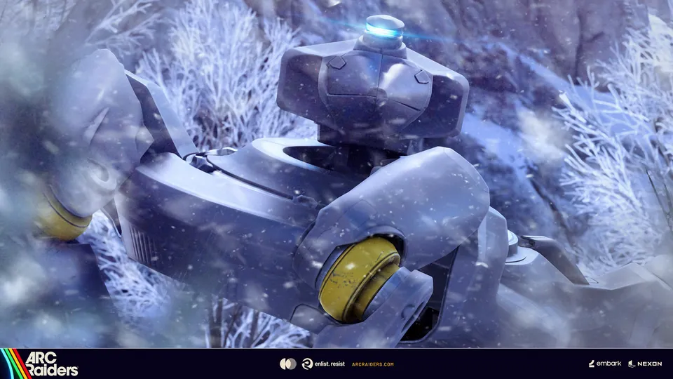 The Bully, a heavy ARC machine added in Frozen Trail, crouched in the snow among frosted trees