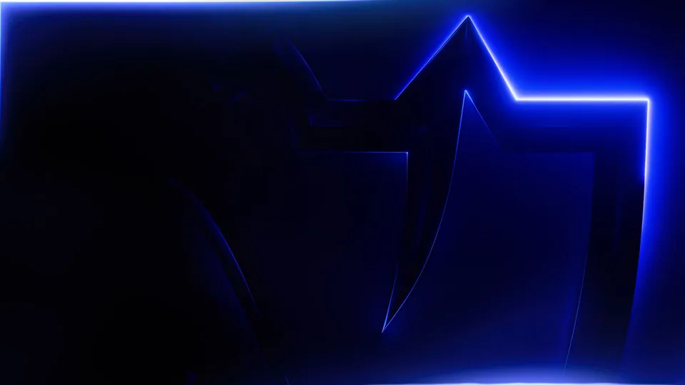 A close-up of the World Championship emblem outlined in glowing blue light on a dark background