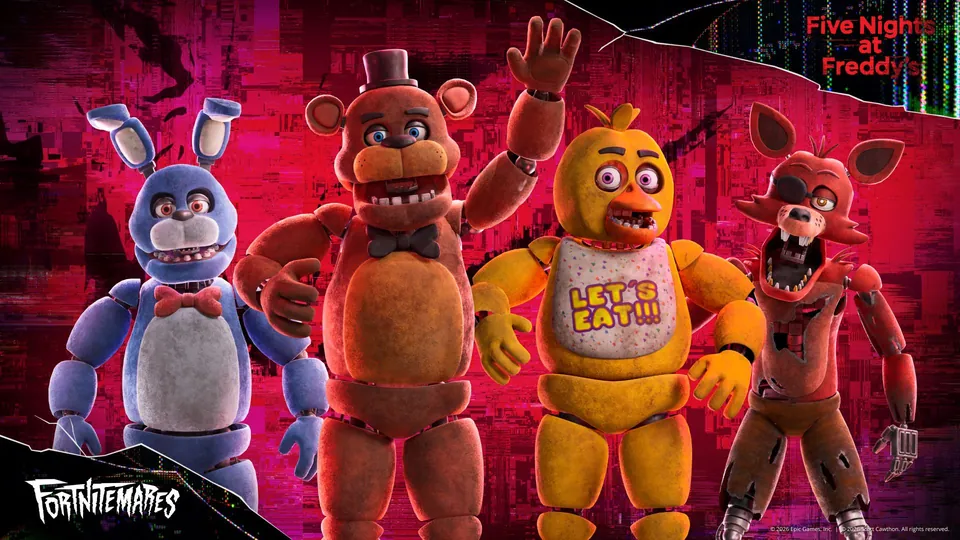 Bonnie, Freddy Fazbear, Chica and Foxy from Five Nights at Freddy's in Fortnitemares 2026