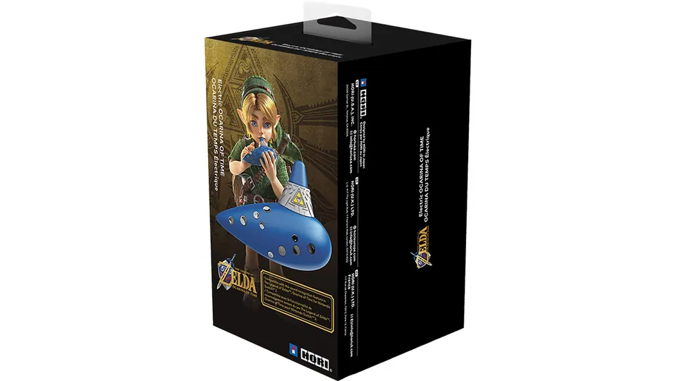The Electric Ocarina of Time box, showing young Link and the blue ocarina on the front.