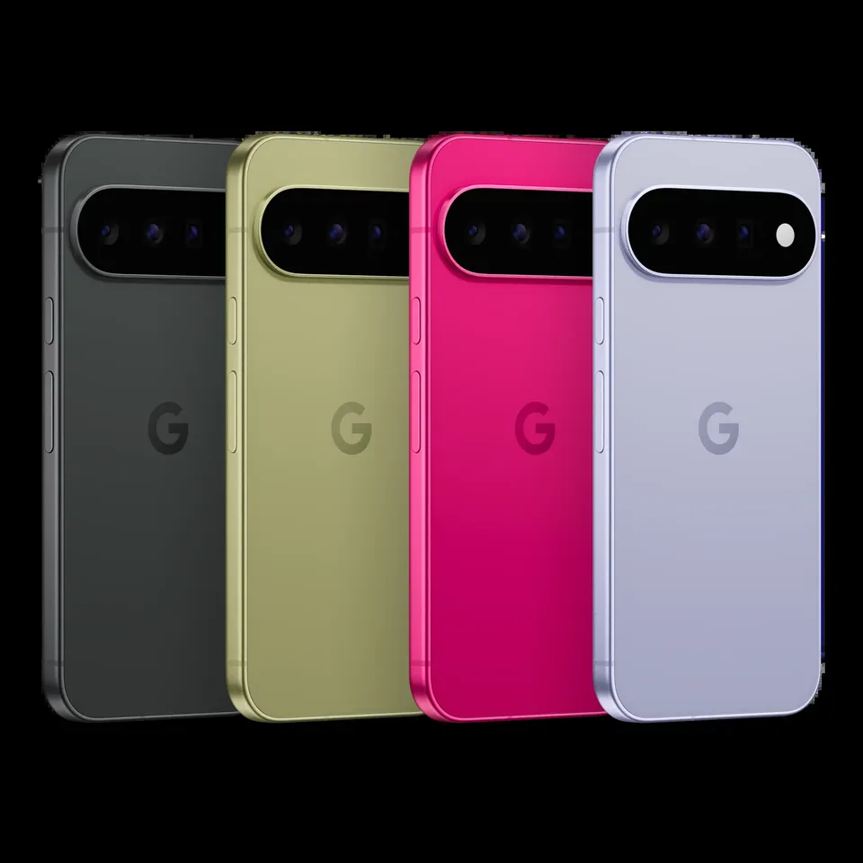 Pixel 11 from the back in Obsidian, Pistachio, Hibiscus and Frost