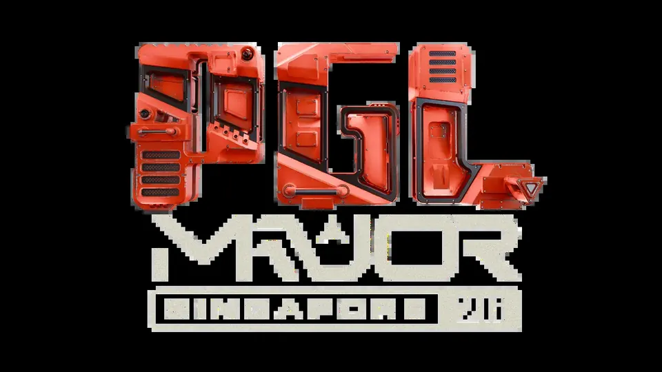 The red and white PGL Major Singapore 2026 logo on a black background