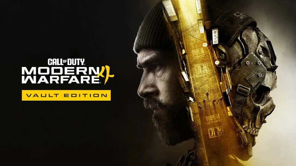 Modern Warfare 4 Vault Edition artwork: a bearded soldier with a gold-plated mask